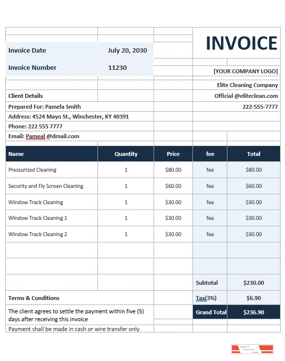 Sample Cleaning Service Invoice Template PSD template